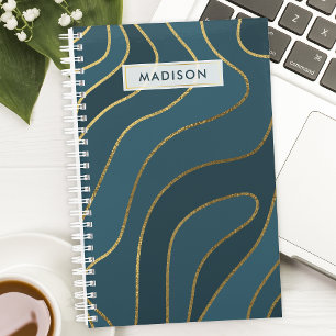 Agenda Abstracto Personalizado de Azul Marino y Dorado