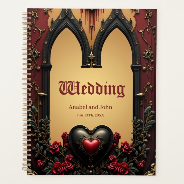 Agenda Acentos dorados, rosas rojas y un corazón: (Anverso)