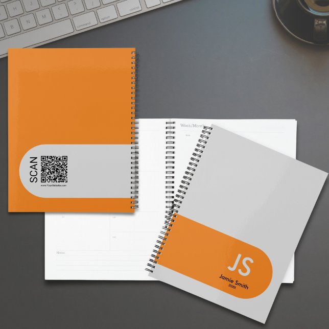 Agenda Acentos mínimos de Naranja Iniciales Nombramiento  (Minimal Orange Accents Initials Gray Appointment Planner)
