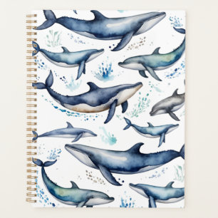 Agenda Acuarela ballenas azules y delfines, animal marino