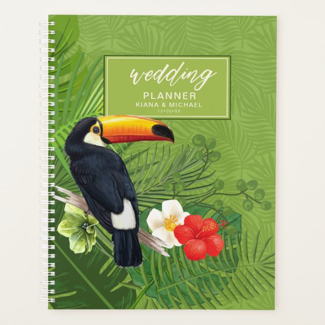 Agenda Acuarela Boda tropical táctil verde V2 ID577 (Anverso)