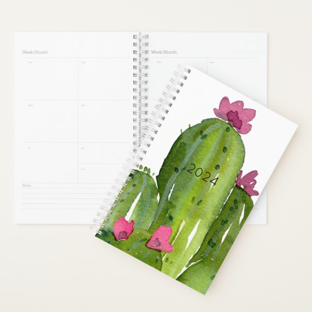 Agenda Acuarela Cactus Flores YEAR Desierto Arte (Demostración)