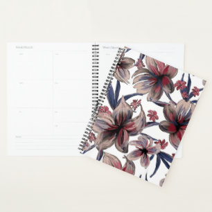 Agenda Acuarela Crimson Floral sobre blanco