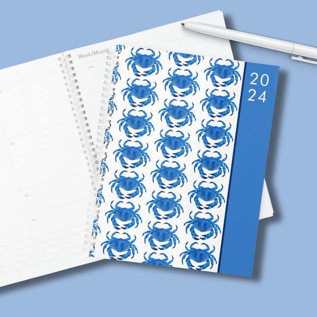Agenda Acuarela de cangrejo 2024 (Coastal crab crustacean planner perfect for family organization, home office or school and college.)