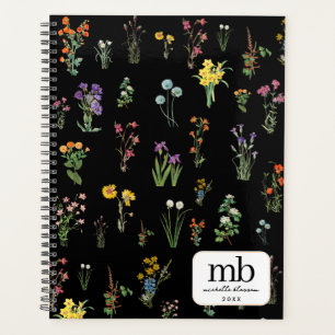 Agenda Acuarela de Flor silvestre Flora Botánica Negra