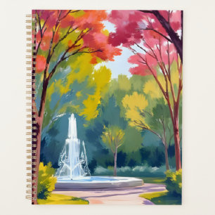 Agenda Acuarela de Foliaje Otoñal en Parque de Otoño