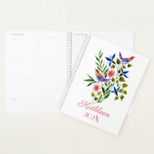 Agenda Acuarela de pájaros y flores coloridos brillantes 