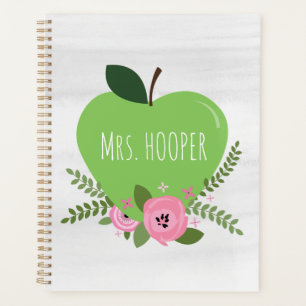 Agenda Acuarela de profesores de Apple verde floral