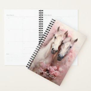 Agenda Acuarela Dos Caballos Blancos Floral Rosa