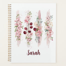 Agenda Acuarela floral de flor de cerezo, agregar nombre