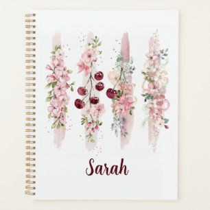 Agenda Acuarela floral de flor de cerezo, agregar nombre