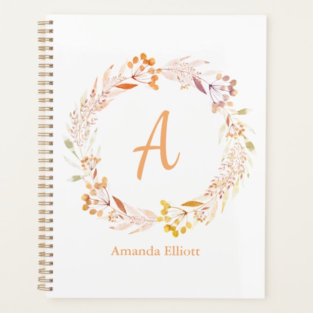 Agenda Acuarela floral de otoño boho personalizada (Anverso)