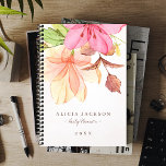 Agenda Acuarela floral pastel femenino elegante negocio<br><div class="desc">Naranja rosado, amarillo, polvoriento y bellas flores pintadas a mano en un fondo de acuarela de color claro y ruidoso que hace de un moderno y sofisticado planificador femenino con escritura de tipografía de estilo mínimo. Fácil de personalizar con tus detalles! Ideal para diseñadores de paisajes, floristas, maquilladores, cosmetólogos, estilistas...</div>