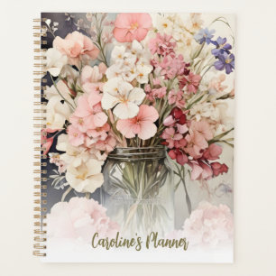 Agenda Acuarela Flores silvestres blandas rosadas Cottage