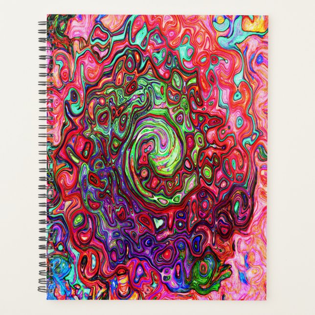 Agenda Acuarela Groovy Rojo Resumen Remoto Líquido Swirl (Anverso)