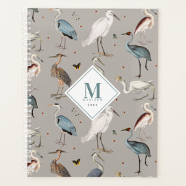 Agenda Acuarela Heron Bird Egret Nature Monogramada