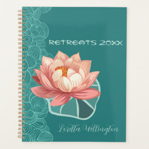 Agenda Acuarela Loto de Melocotón en Azul Personalizado