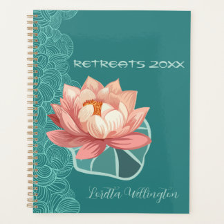 Agenda Acuarela Loto de Melocotón en Azul Personalizado