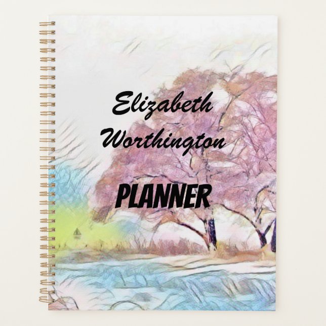 Agenda Acuarela moderna de árboles nevados de colores (Anverso)