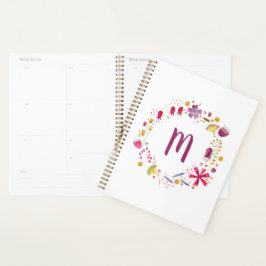 Agenda Acuarela moderna Floral Garland Monograma
