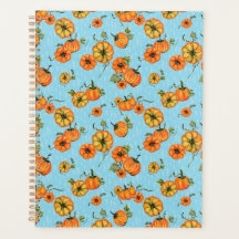 Acuarela Pintoresca Calabazas de Otoño Naranja/Azu