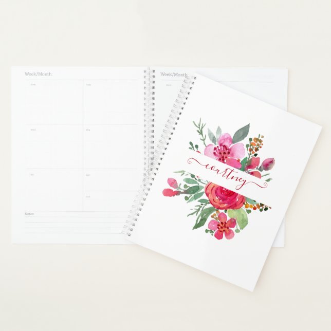 Agenda acuarela rosa floral personalizada (Demostración)