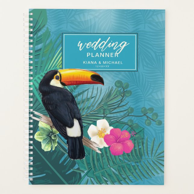 Agenda Acuarela Tropical con Boda Turco Verde azulado V2  (Anverso)