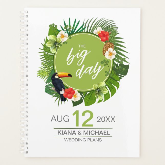 Agenda Acuarela Tropical con Toucan Boda Green ID577 (Anverso)