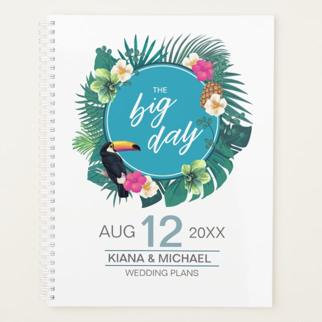 Agenda Acuarela Tropical con Toucan Boda ID577 Verde azul (Anverso)