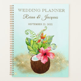 Agenda Acuarela Tropical Floral Palmas Boda de coco