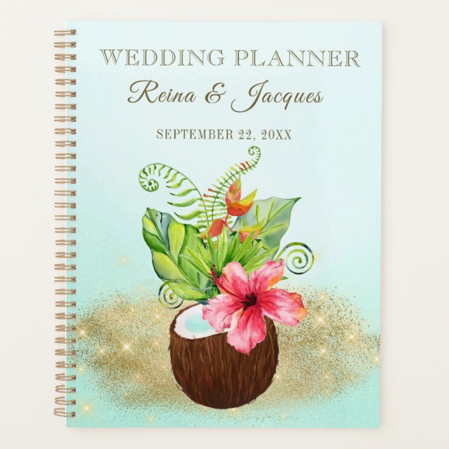 Agenda Acuarela Tropical Floral Palmas Boda de coco (Anverso)