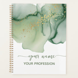 Agenda Acuarela Verde Salvia Dorado Tu nombre y Profesión