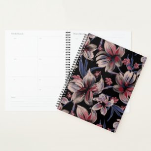 Agenda Acuarelas Crimson Floral sobre negro