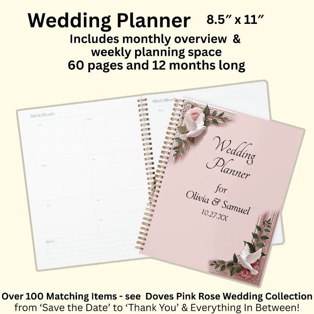 Agenda Add Names & Date Pink Roses & Doves Wedding (Subido por el creador)