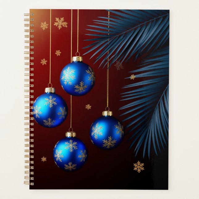 Agenda Adornos de Navidad azules elegantes (Anverso)
