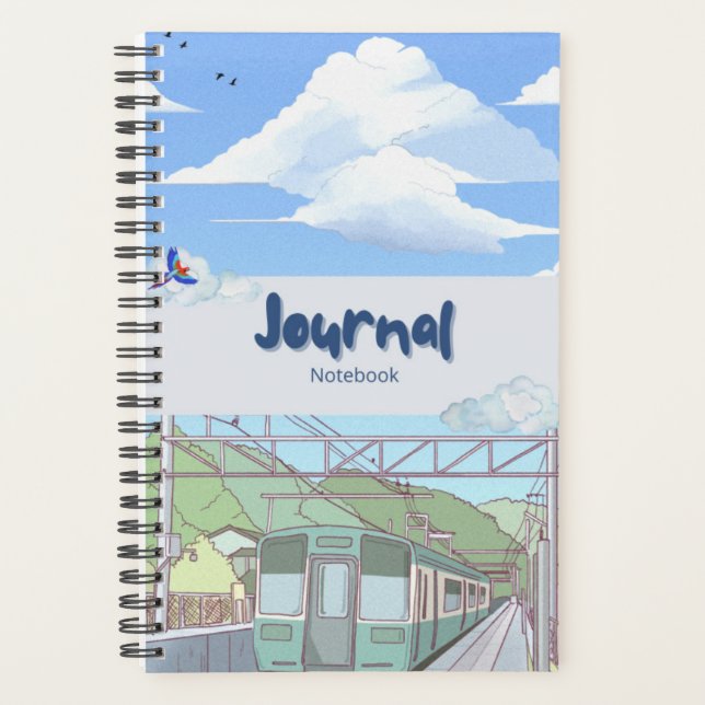 Agenda Aesthetic Sky & Train Journal Notebook | Cute Past (Anverso)