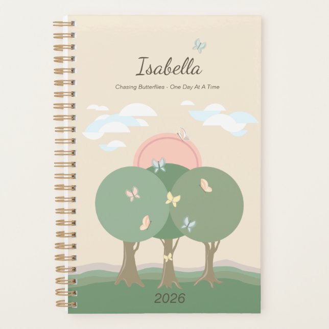 Agenda Afirmación de mariposa personalizada pastel  (Anverso)