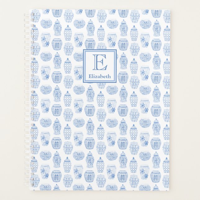 Agenda Afirmaciones Elegantes En Blanco Y Azul Preppy (Anverso)