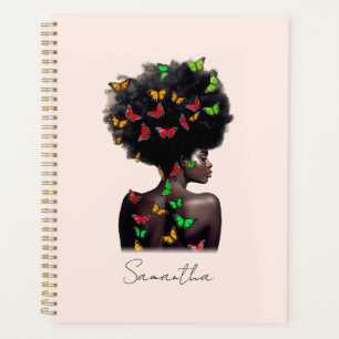 Agenda Afroamericana con afro relleno de mariposa