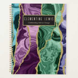 Agenda Agante de color de agua de pavo real V1 personaliz