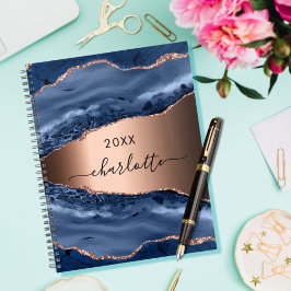 Agenda Ágata azul rosa de oro nombre escritura 2023