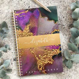 Agenda Agate acuarela oro morado azul personalizado verde