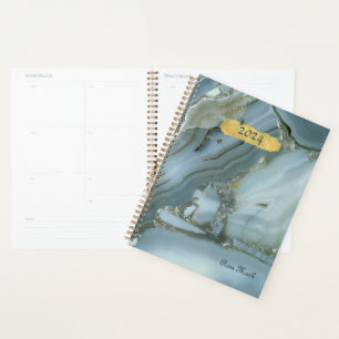 Agenda Agate Baby Blue Marble Swirl Personalizado