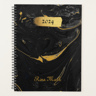 Agenda Agate Black Marble Swirl Personalizado