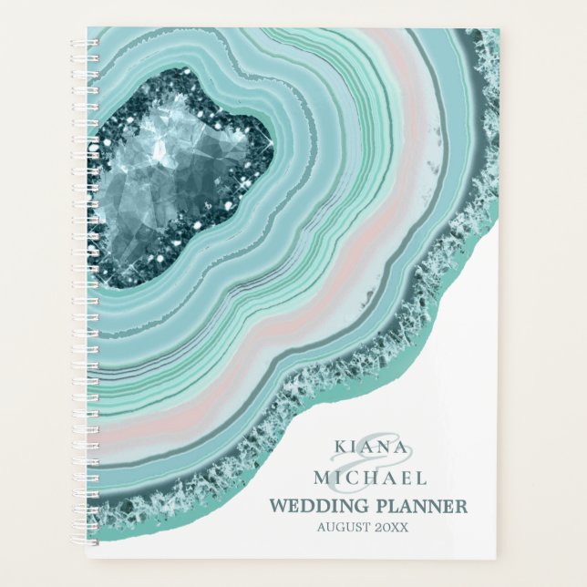 Agenda Agate Geode Purpurina Planes Boda ID647 Verde azul (Anverso)