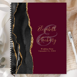 Agenda Agate Geode Script Black Gold Burgundy Boda