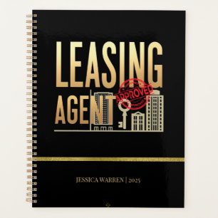 Agenda Agente de Arrendamiento Elegante en Negro y Dorado