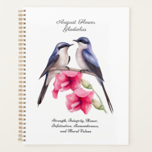 Agenda Agosto Mes de Nacimiento Flor Gladiolus con Pájaro