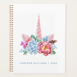 Agenda Agrega tu nombre Corona floral acuarela Unicorni