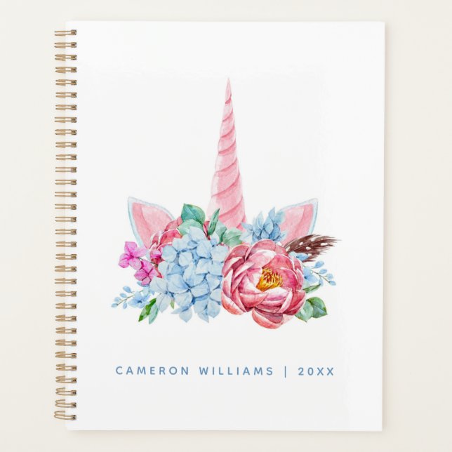 Agenda Agrega tu nombre | Corona floral acuarela Unicorni (Anverso)